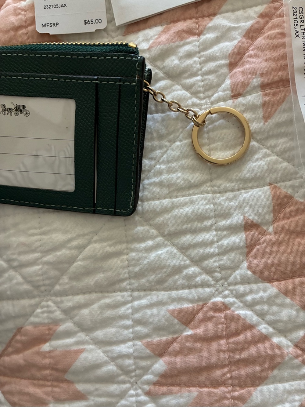 New Coach mini ID Case Leather Zip Card Holder forest green dark turquoise - Picture 5 of 6
